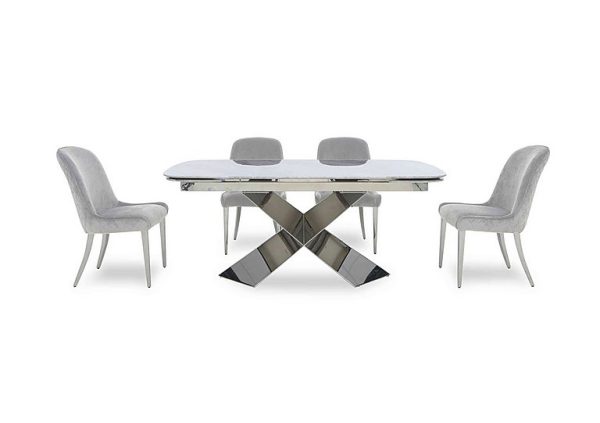 Gabana Extending Dining Table with 4 Velvet Chairs 210 cm Stone