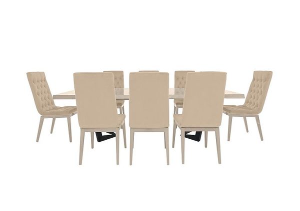 Palazzo 200cm Extending Dining Table in Sand Birch with 8 Capitonne Buttoned Chairs Aquos Cream