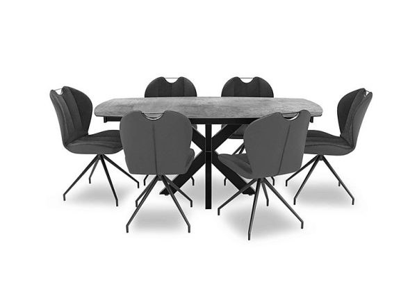 Raul 160cm Swivel Silver Extending Dining Table and 6 Swivel Chairs   Anthracite