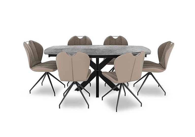 Raul 160cm Swivel Silver Extending Dining Table and 6 Swivel Chairs