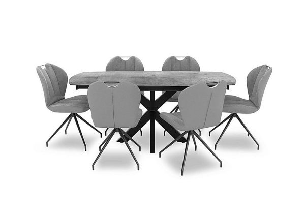 Raul 160cm Swivel Silver Extending Dining Table and 6 Swivel Chairs Stone