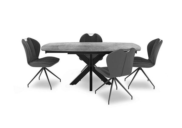 Raul 160cm Silver Swivel Extending Dining Table and 4 Swivel Chairs Anthracite