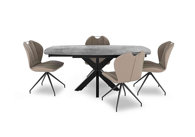 Raul 160cm Silver Swivel Extending Dining Table and 4 Swivel Chairs