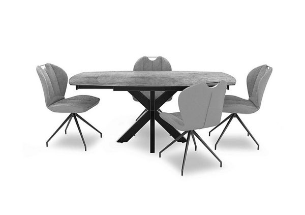 Raul 160cm Silver Swivel Extending Dining Table and 4 Swivel Chairs Stone