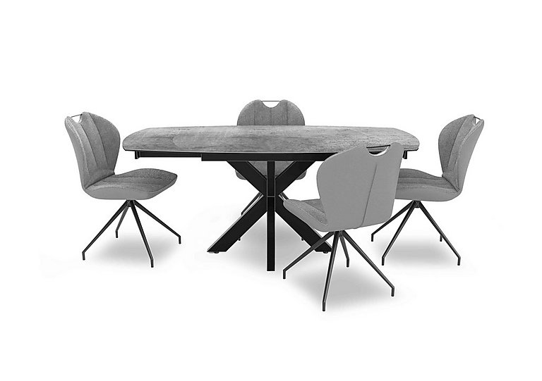 Raul 160cm Silver Swivel Extending Dining Table and 4 Swivel Chairs Stone