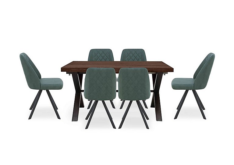 Mars Small Straight Edge Dining Table with 6 Faux Leather Swivel Chairs Green