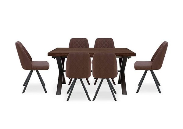 Mars Small Straight Edge Dining Table with 6 Faux Leather Swivel Chairs