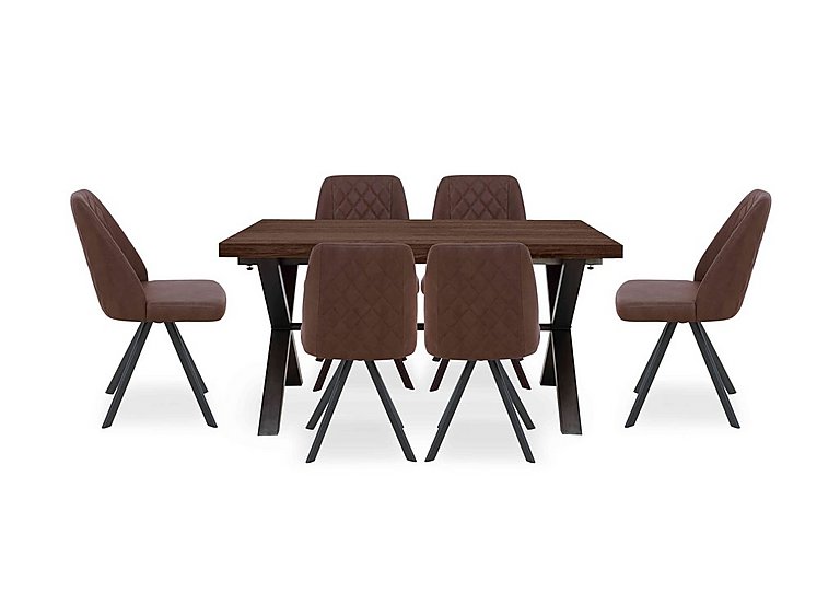 Mars Small Straight Edge Dining Table with 6 Faux Leather Swivel Chairs