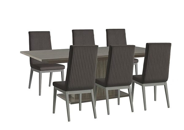 Venezia 160 cm Extending Dining Table and 6 Fluted Faux Leather Chairs Set Grey