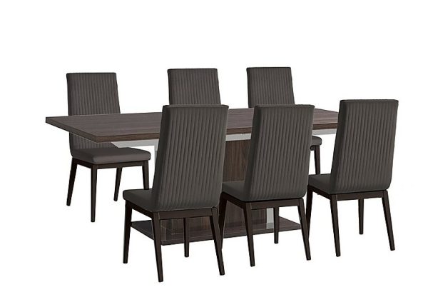 Venezia 160 cm Extending Dining Table and 6 Fluted Faux Leather Chairs Set Walnut