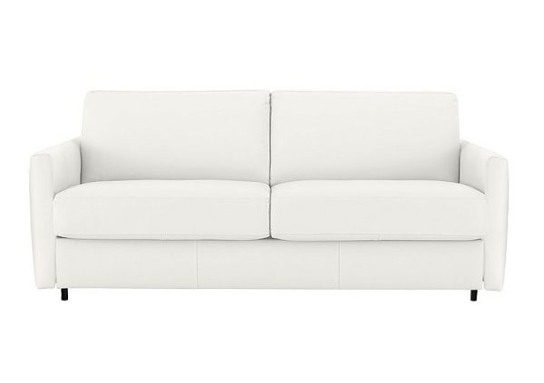 Nicoletti Alcova 2 Seater Leather Sofa Bed with Box Arms Torello Bianco Puro