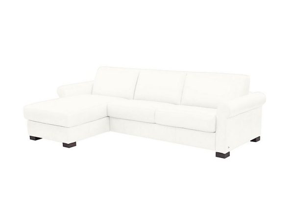 Nicoletti Alcova 3 Seater Leather Sofa Bed and Storage Left Hand Facing Chaise with Scroll Arms Botero Bianco