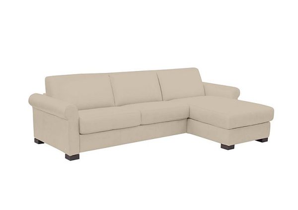 Nicoletti Alcova 3 Seater Leather Sofa Bed and Storage Right Hand Facing Chaise with Scroll Arms Botera Crema