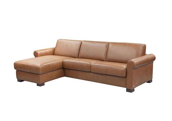 Nicoletti Alcova 3 Seater Leather Sofa Bed and Storage Left Hand Facing Chaise with Scroll Arms Botero Cuoio