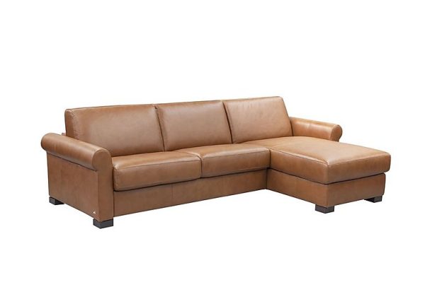 Nicoletti Alcova 3 Seater Leather Sofa Bed and Storage Right Hand Facing Chaise with Scroll Arms Botero Cuoio