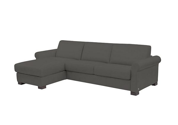 Nicoletti Alcova 3 Seater Leather Sofa Bed and Storage Left Hand Facing Chaise with Scroll Arms Botero Grigio