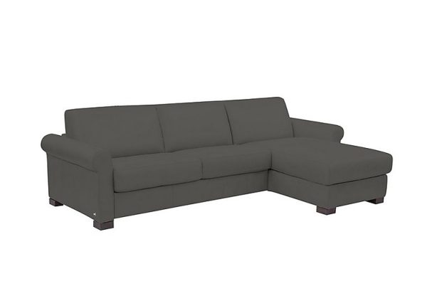 Nicoletti Alcova 3 Seater Leather Sofa Bed and Storage Right Hand Facing Chaise with Scroll Arms Botero Grigio