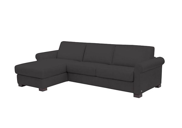 Nicoletti Alcova 3 Seater Leather Sofa Bed and Storage Left Hand Facing Chaise with Scroll Arms Botero Nero