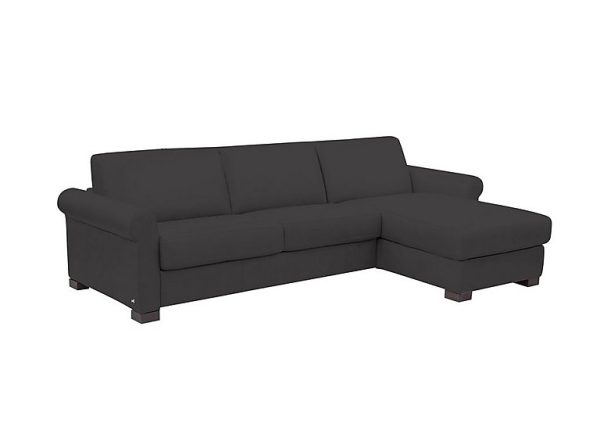 Nicoletti Alcova 3 Seater Leather Sofa Bed and Storage Right Hand Facing Chaise with Scroll Arms Botero Nero