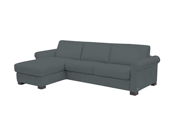 Nicoletti Alcova 3 Seater Leather Sofa Bed and Storage Left Hand Facing Chaise with Scroll Arms Botero Ottanio