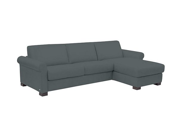 Nicoletti Alcova 3 Seater Leather Sofa Bed and Storage Right Hand Facing Chaise with Scroll Arms Botero Ottanio