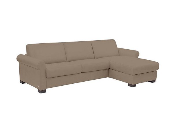 Nicoletti Alcova 3 Seater Leather Sofa Bed and Storage Right Hand Facing Chaise with Scroll Arms Botero Taupe