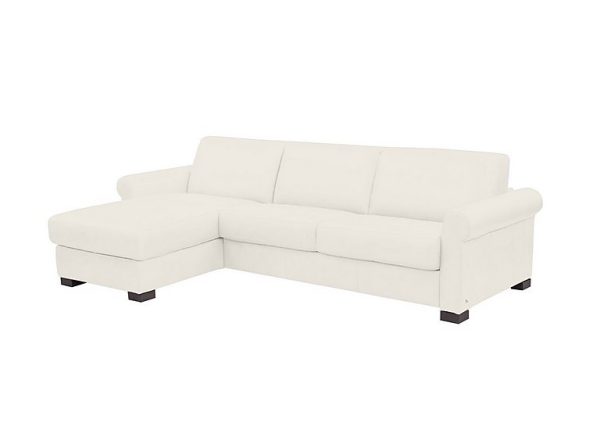 Nicoletti Alcova 3 Seater Leather Sofa Bed and Storage Left Hand Facing Chaise with Scroll Arms Dali Bianco