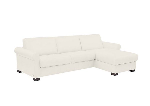 Nicoletti Alcova 3 Seater Leather Sofa Bed and Storage Right Hand Facing Chaise with Scroll Arms Dali Bianco