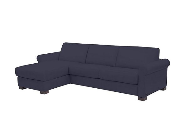 Nicoletti Alcova 3 Seater Leather Sofa Bed and Storage Left Hand Facing Chaise with Scroll Arms Dali Blu