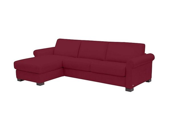 Nicoletti Alcova 3 Seater Leather Sofa Bed and Storage Left Hand Facing Chaise with Scroll Arms Dali Bordeaux