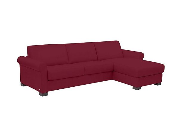 Nicoletti Alcova 3 Seater Leather Sofa Bed and Storage Right Hand Facing Chaise with Scroll Arms Dali Bordeaux