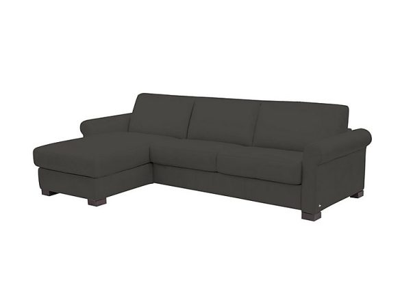 Nicoletti Alcova 3 Seater Leather Sofa Bed and Storage Left Hand Facing Chaise with Scroll Arms Dali Grigio