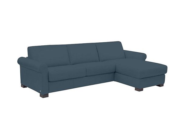 Nicoletti Alcova 3 Seater Leather Sofa Bed and Storage Right Hand Facing Chaise with Scroll Arms Dali Oceano