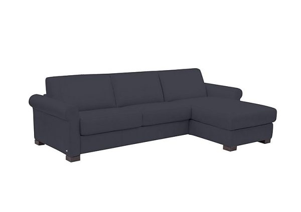 Nicoletti Alcova 3 Seater Leather Sofa Bed and Storage Right Hand Facing Chaise with Scroll Arms Torello Blu