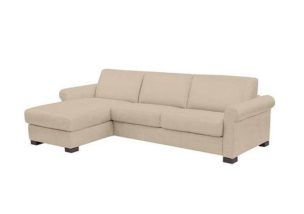 Nicoletti Alcova 3 Seater Leather Sofa Bed and Storage Left Hand Facing Chaise with Scroll Arms Torello Fango