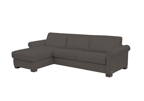 Nicoletti Alcova 3 Seater Leather Sofa Bed and Storage Left Hand Facing Chaise with Scroll Arms Torello Grigio Scuro