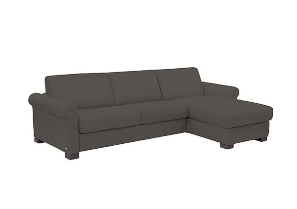 Nicoletti Alcova 3 Seater Leather Sofa Bed and Storage Right Hand Facing Chaise with Scroll Arms Torello Grigio Scuro