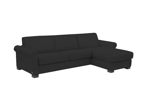 Nicoletti   Alcova 3 Seater Leather Sofa Bed and Storage Right Hand Facing Chaise with Scroll Arms   Torello Nero