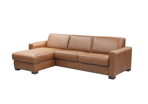 Nicoletti Alcova 3 Seater Leather Sofa Bed with Storage Left Hand Facing Chaise and Box Arms Botero Cuoio