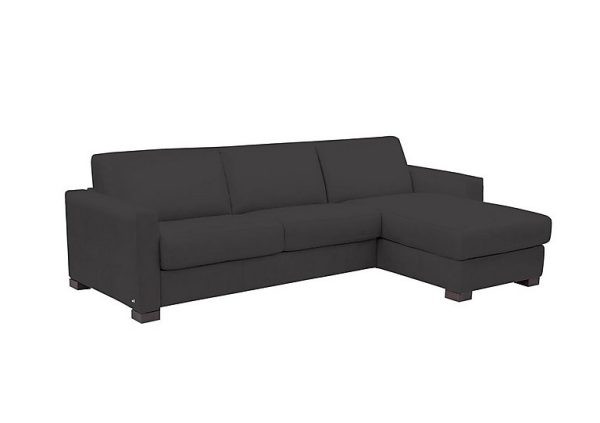 Nicoletti Alcova 3 Seater Leather Sofa Bed with Storage Right Hand Facing Chaise and Box Arms Botero Nero