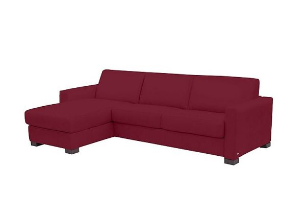 Nicoletti Alcova 3 Seater Leather Sofa Bed with Storage Left Hand Facing Chaise and Box Arms Dali Bordeaux