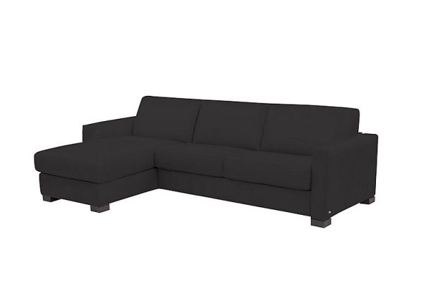 Nicoletti Alcova 3 Seater Leather Sofa Bed with Storage Left Hand Facing Chaise and Box Arms Dali Nero