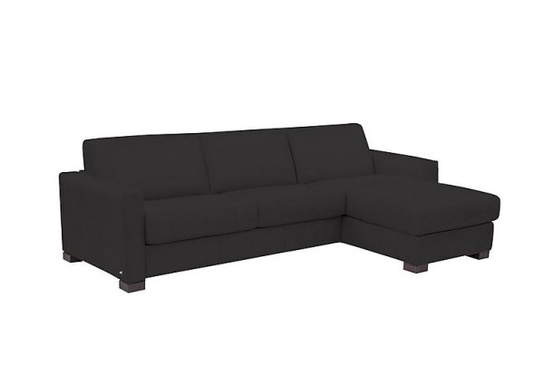 Nicoletti Alcova 3 Seater Leather Sofa Bed with Storage Right Hand Facing Chaise and Box Arms Dali Nero