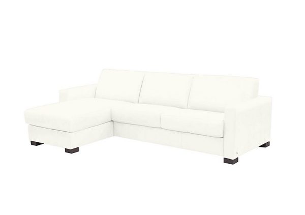 Nicoletti Alcova 3 Seater Leather Sofa Bed with Storage Left Hand Facing Chaise and Box Arms Torello Bianco Puro