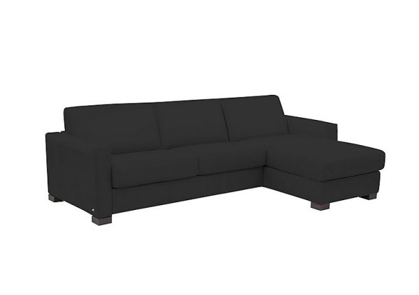 Nicoletti Alcova 3 Seater Leather Sofa Bed with Storage Right Hand Facing Chaise and Box Arms Torello Nero