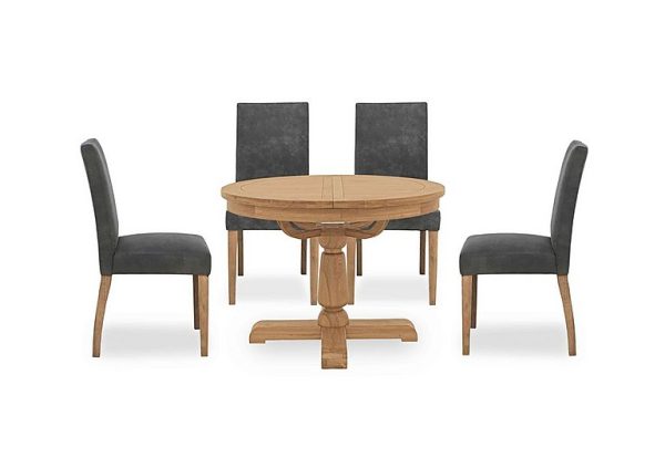 Augusta Round Extending Dining Table and 4 Cowboy Upholstered Chairs   Grey