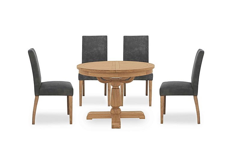 Augusta Round Extending Dining Table and 4 Cowboy Upholstered Chairs Grey