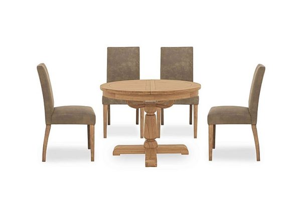 Augusta Round Extending Dining Table and 4 Cowboy Upholstered Chairs Taupe