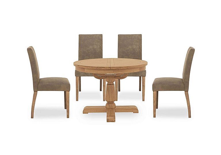 Augusta Round Extending Dining Table and 4 Cowboy Upholstered Chairs Taupe