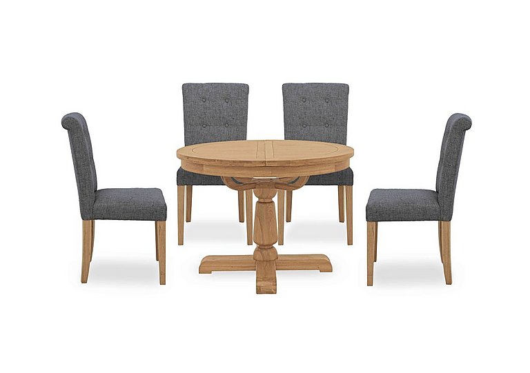 Augusta Round Extending Dining Table and 4 Roll Back Upholstered Chairs Anthracite